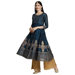 rangita Womens Chanderi Relaxed Fit Anarkali Calf