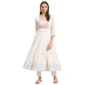 rangita Off White Cotton Calf Length Embroidered