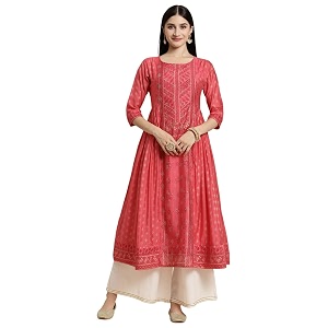 rangita Womens Chanderi Relaxed Fit Flared Calf