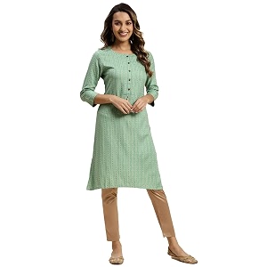rangita Mint Green Rayon Knee Length Striped