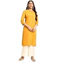 rangita Yellow Rayon Calf Length Striped Straight