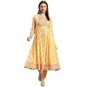 rangita Yellow Viscose Blend Calf Length Embroidered