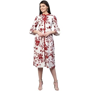 RANGMAYEE Women White and Maroon Printed A-Line
