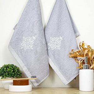 rangoli 100 bamboo hand towels - set of 2  500 gsm organic royale hand towel pack  40 x 60cm hand size towels  ultra soft quick-absorbent amp eco-friendly towels for hand amp bathroom - grey
