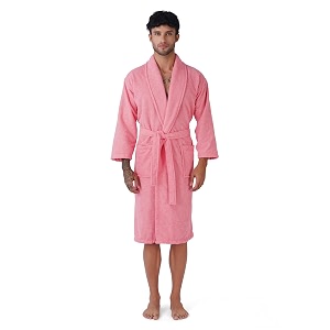 rangoli microfiber unisex knee-length bathrobe with full sleeves amp pockets 550 gsm extra absorbent terry fabric with rope tie closure coral-xl  canningvale collection