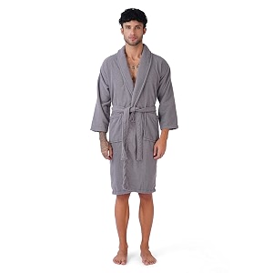 rangoli microfiber unisex knee-length bathrobe with full sleeves amp pockets 550 gsm extra absorbent terry fabric with rope tie closure grey-l  canningvale collection