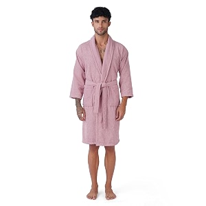 rangoli microfiber unisex knee-length bathrobe with full sleeves amp pockets 550 gsm extra absorbent terry fabric with rope tie closure purple-s  canningvale collection