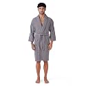 RANGOLI Microfiber Unisex Knee-Length Bathrobe with Full Sleeves &amp; Pockets, 550 GSM Extra Absorbent Terry Fabric with Rope Tie Closure (Grey-L) | Canningvale Collection