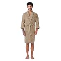 RANGOLI 100% Cotton Unisex Knee-Length Bathrobe with Full Sleeves &amp; Pockets, 550 GSM Extra Absorbent Terry Fabric with Rope Tie Closure (Beige-M) | Canningvale Collection