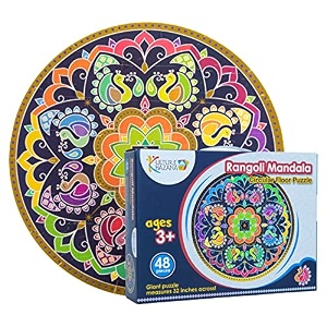 kulture khazana rangoli mandala floor puzzle - 48 piece puzzle 32 inches colorful giant floor puzzle indian art montessori puzzle holi festival of colors diwali indian festivals