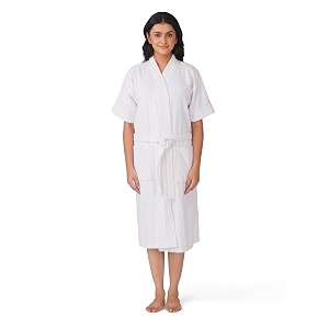 rangoli women39s microfiber bathrobe in knee-length amp half sleeve with 400 gsm for super absorbent amp comfortable day wear white-m  noble collection