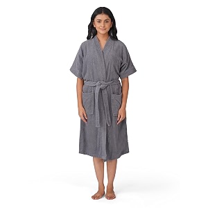 rangoli women39s microfiber bathrobe in knee-length amp half sleeve with 400 gsm for super absorbent amp comfortable day wear grey-xl  noble collection