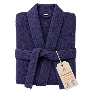 rangoli women39s microfiber bathrobe in knee-length amp half sleeve with 400 gsm for super absorbent amp comfortable day wear navy blue -l  noble collection