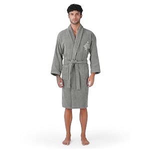 rangoli premium men39s 100 bamboo bathrobe  460 gsm terry fabric  full sleeves knee-length bath robe with 2 pockets belt closure in soft amp absorbent luxury design dark grey-xl  royal bamboo