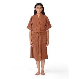 rangoli women39s microfiber bathrobe in knee-length amp half sleeve with 400 gsm for super absorbent amp comfortable day wear coral-l  noble collection