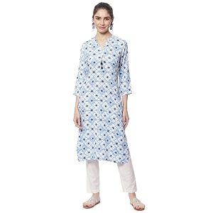Rangriti Blue Liva Straight Kurta for Women