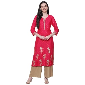 Rangriti Blue Liva Straight Printed Kurta for