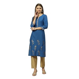 Rangriti Blue Liva Straight Printed Kurta for