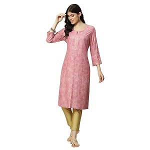 Rangriti Blue Liva Straight Printed Kurta for