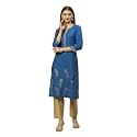 Rangriti Blue Liva Straight Printed Kurta for