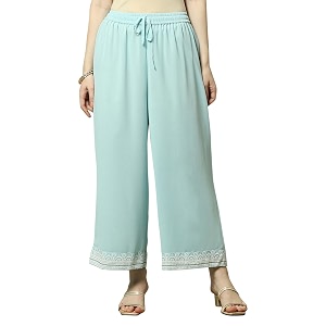 Rangriti Blue Poly Georgette Solid Straight Fit