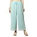Rangriti Blue Poly Georgette Solid Straight Fit