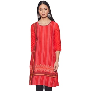 Rangriti Coral Poly Cotton Straight Kurta for
