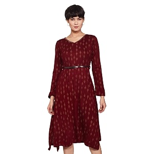 Rangriti Maroon Acrylic Dress for Women