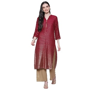 Rangriti Maroon Liva Straight Printed Kurta for