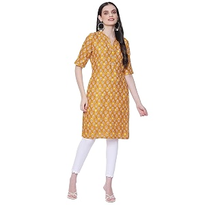 Rangriti Mustard Liva Straight Printed Kurta for