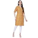 Rangriti Mustard Liva Straight Printed Kurta for