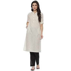 Rangriti Off White Art Silk Straight Kurta