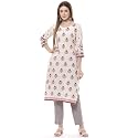 Rangriti Off White Poly Cotton Straight Kurta