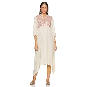 Rangriti Off White Viscose A-Line Kurta for