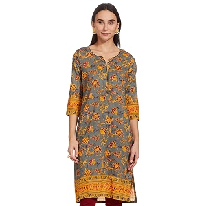 Rangriti Womens Round Neck Printed Kurta