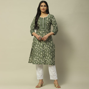 RANGRITI Printed Floral Print Pure Cotton Straight