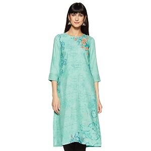 Rangriti Turq Straight Viscose Kurta for Women