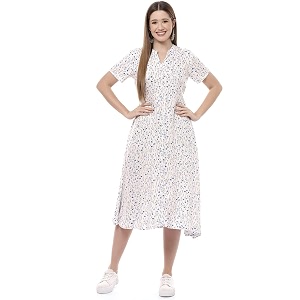 Rangriti White Liva Flared Dress for Women