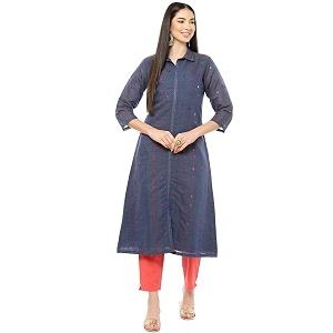 Rangriti Indigo Art Silk A Line Kurta