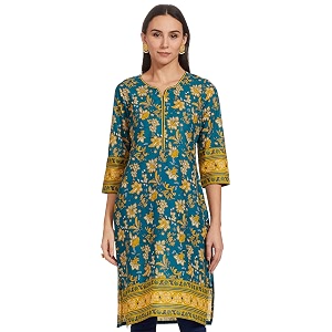 Rangriti Womens Round Neck Printed Kurta