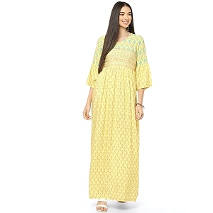 Rangriti Yellow Viscose Flared Dress for Women