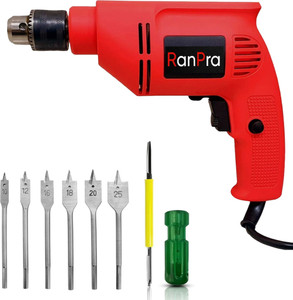 ranpra 10mm forward  reverse function drill machine with 6pcs wood flat bit10mm drill heavy duty electric drill for making holes and tight screws  hammer drill 102 mm chuck size 650 w