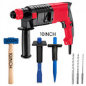 RanPra 20MM ROTARY HAMMER DRILL WITH 500GM HAMMER & 2 CHISEL SET | 20MM HAMMER 5pc bit 13mm drill chuck & Adaptor 13pc HSS 5Pc Masonry bit Rotary Hammer Drill