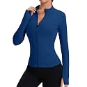 Rapbin Women's Full Zip Workout jackets Runing Slim Fit Athletic Tops With Thumb Holes