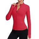 Rapbin Women's Full Zip Workout jackets Runing Slim Fit Athletic Tops With Thumb Holes