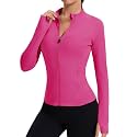 Rapbin Women's Full Zip Workout jackets Runing Slim Fit Athletic Tops With Thumb Holes
