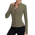 Rapbin Women's Full Zip Workout jackets Runing Slim Fit Athletic Tops With Thumb Holes