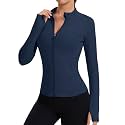 Rapbin Women's Full Zip Workout jackets Runing Slim Fit Athletic Tops With Thumb Holes