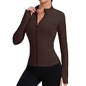 Rapbin Women's Full Zip Workout jackets Runing Slim Fit Athletic Tops With Thumb Holes