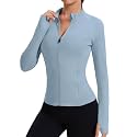 Rapbin Women's Full Zip Workout jackets Runing Slim Fit Athletic Tops With Thumb Holes